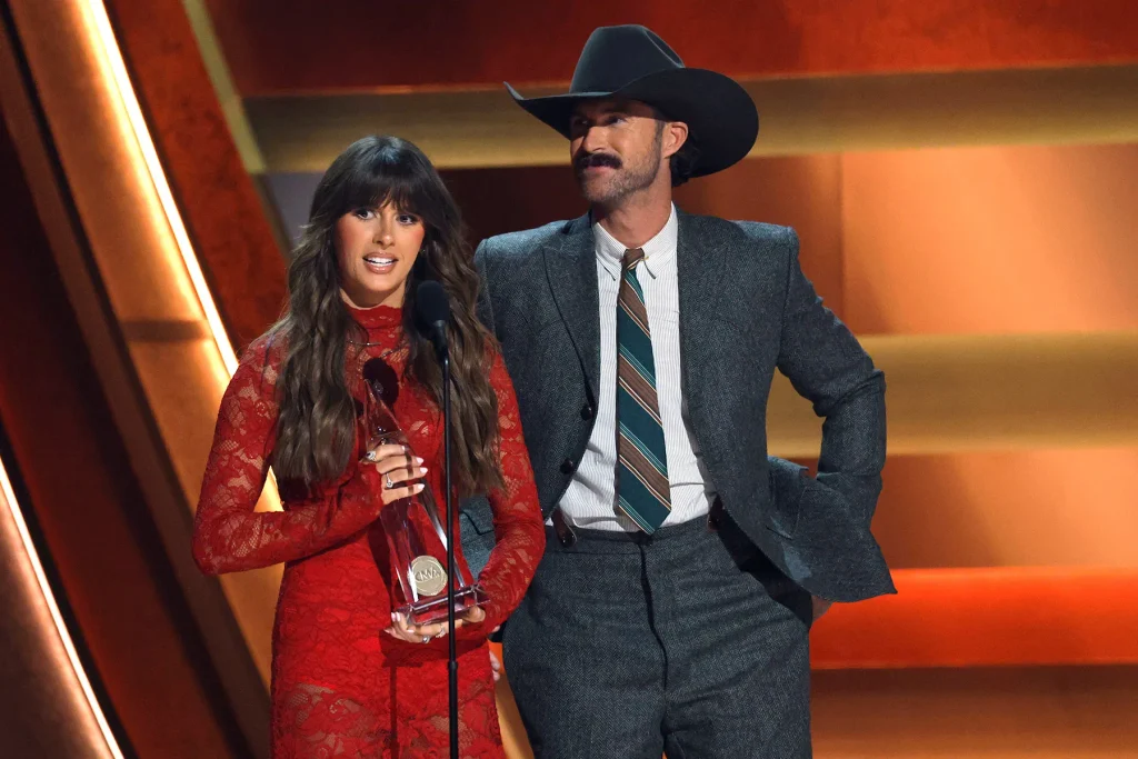 Ella Langley and Riley Green accept the Single of the Year Award for “you look like you love me” onstage during the 59th Annual CMA Awards at Bridgestone Arena on November 19, 2025 in Nashville, Tennessee.